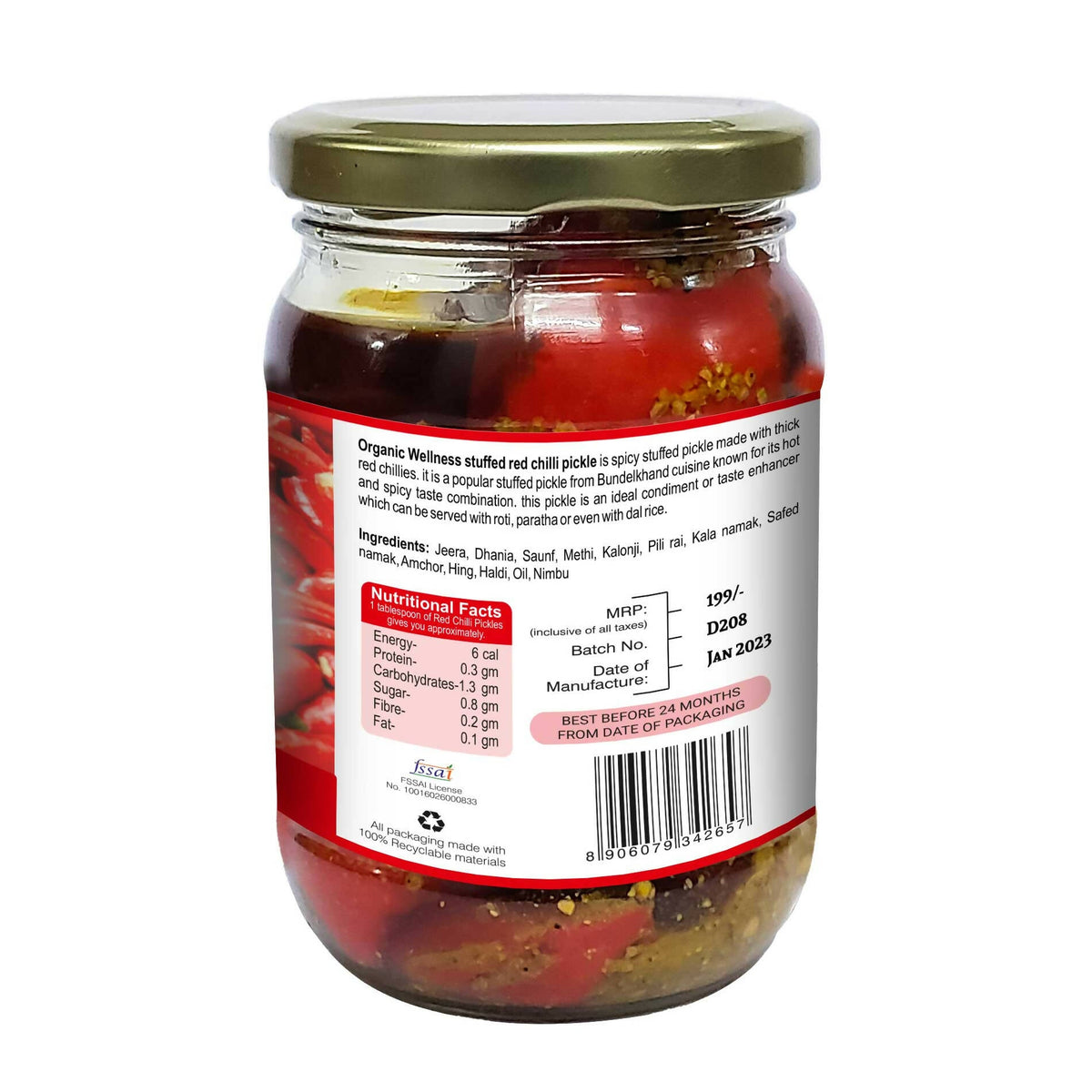 Organic Wellness Red Chilli Pickle | Grocsy