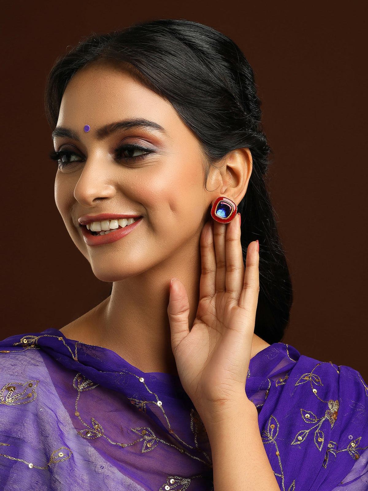 Ruby Raang Multi Blue Kundan Studs | Grocsy
