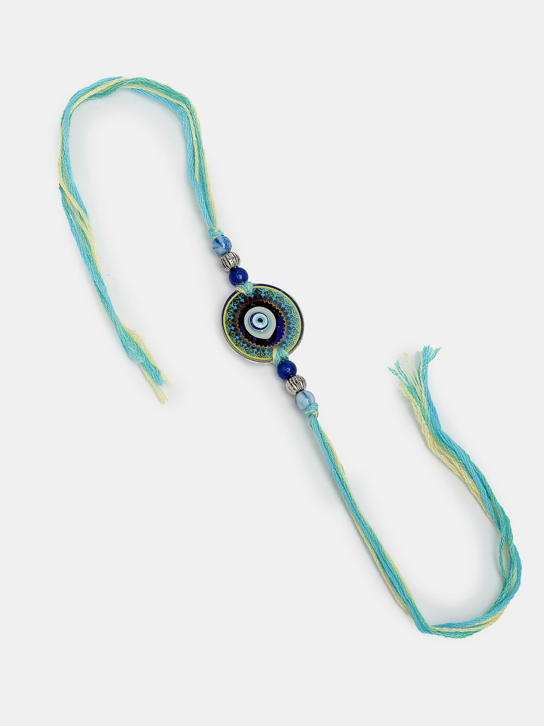 NVR Women & Men Set of 2 Blue Evil Eye & Beaded Bhaiya Bhabi Rakhi With Roli Chawal | Grocsy