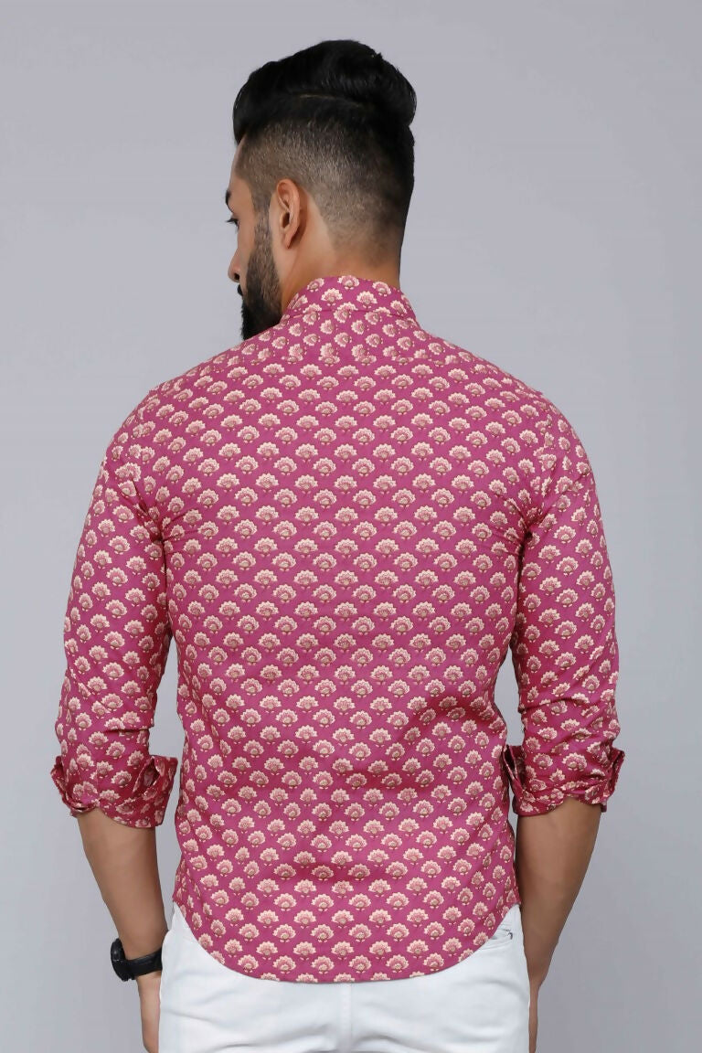 Miravan Men's Pink Regular Fit Floral Printed Cotton Casual Shirt | Grocsy