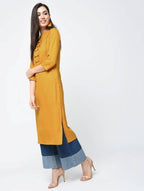 Aniyah Rayon Solid Straight Mustard Color Kurta (AN-110K) | Grocsy
