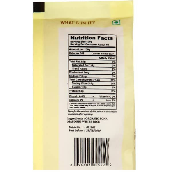 Organic Shastra White Sona Masoori Rice | Grocsy