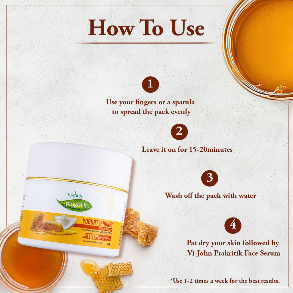 VI-JOHN Prakritik Yogurt & Honey Face Pack Restoresgmlow, Made With 100% Natural Bio Actives | Grocsy
