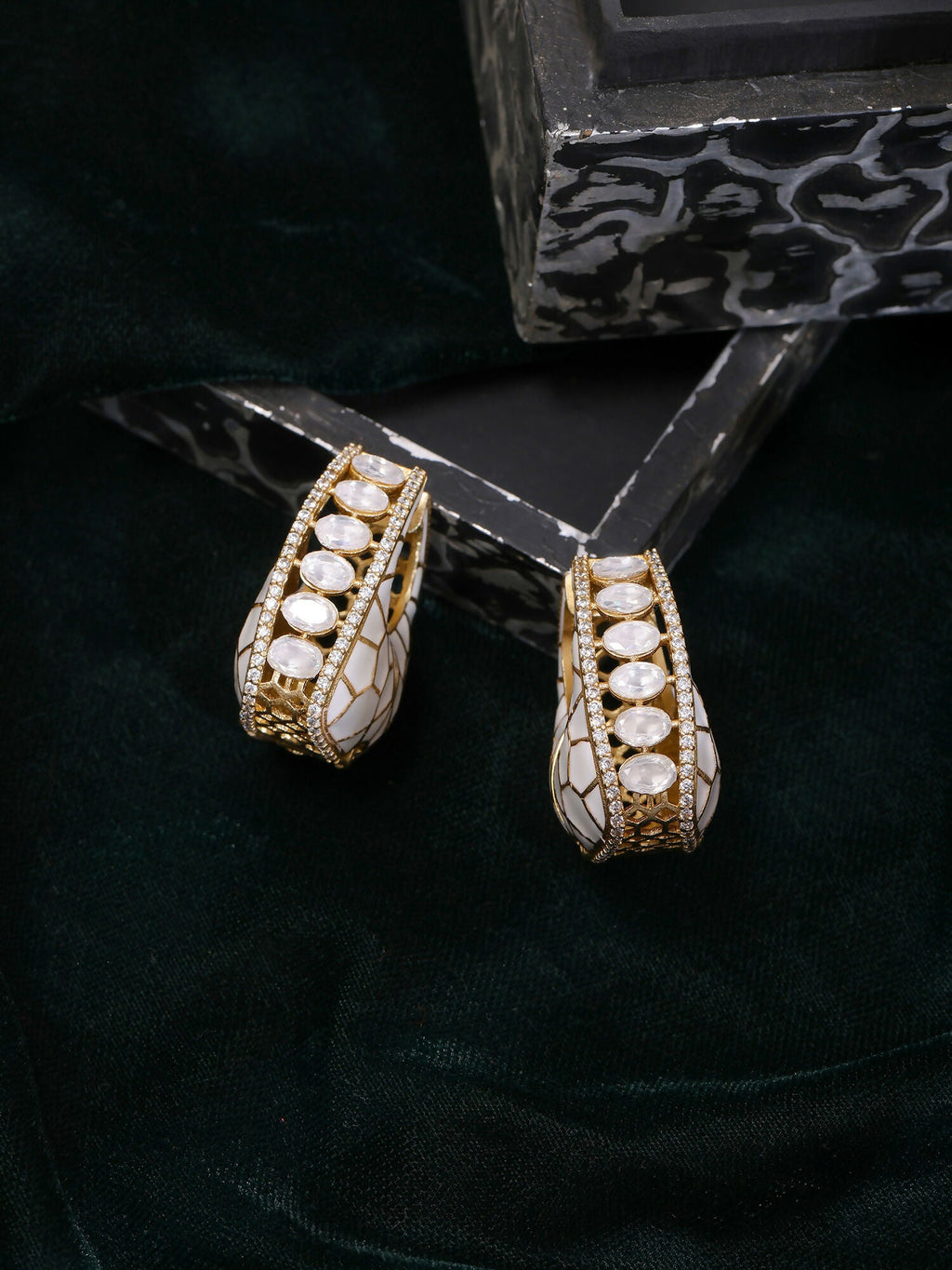 Ruby Raang Gold Polished Multicolour White Kundan Loops | Grocsy
