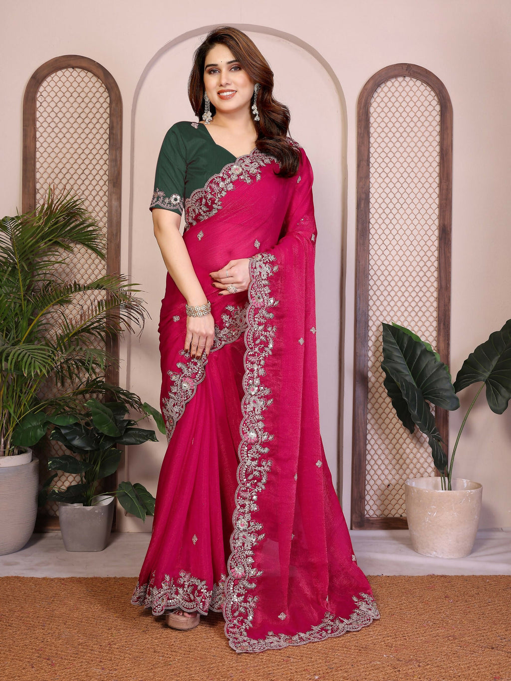 Teeya Creation New Womens Latest Party Wear Soft Chiffon Silk Saree-Pink | Grocsy
