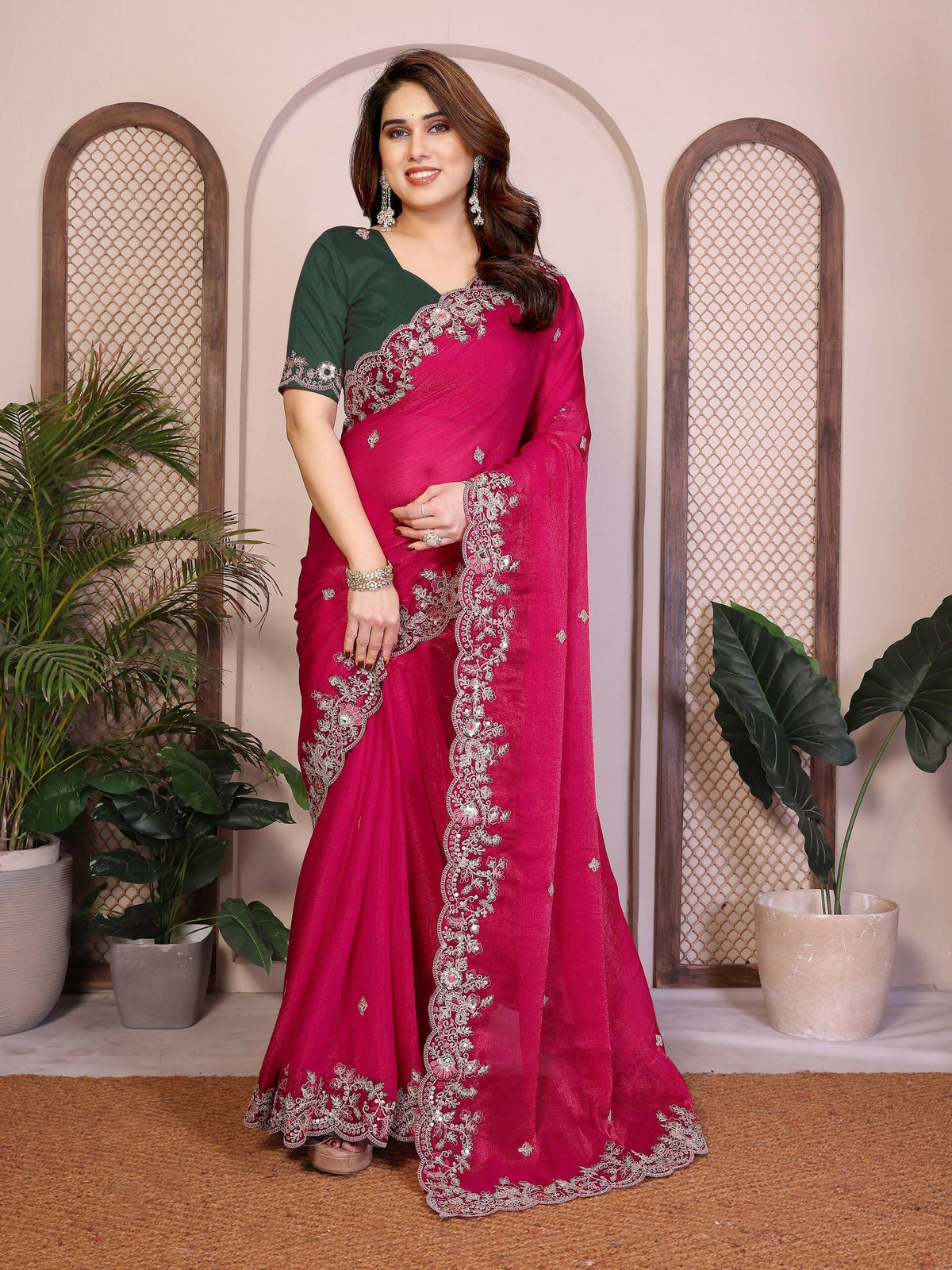 Teeya Creation New Womens Latest Party Wear Soft Chiffon Silk Saree-Pink | Grocsy