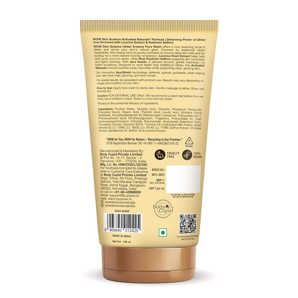 WOW Skin Science Ubtan Creamy Face Wash | Grocsy