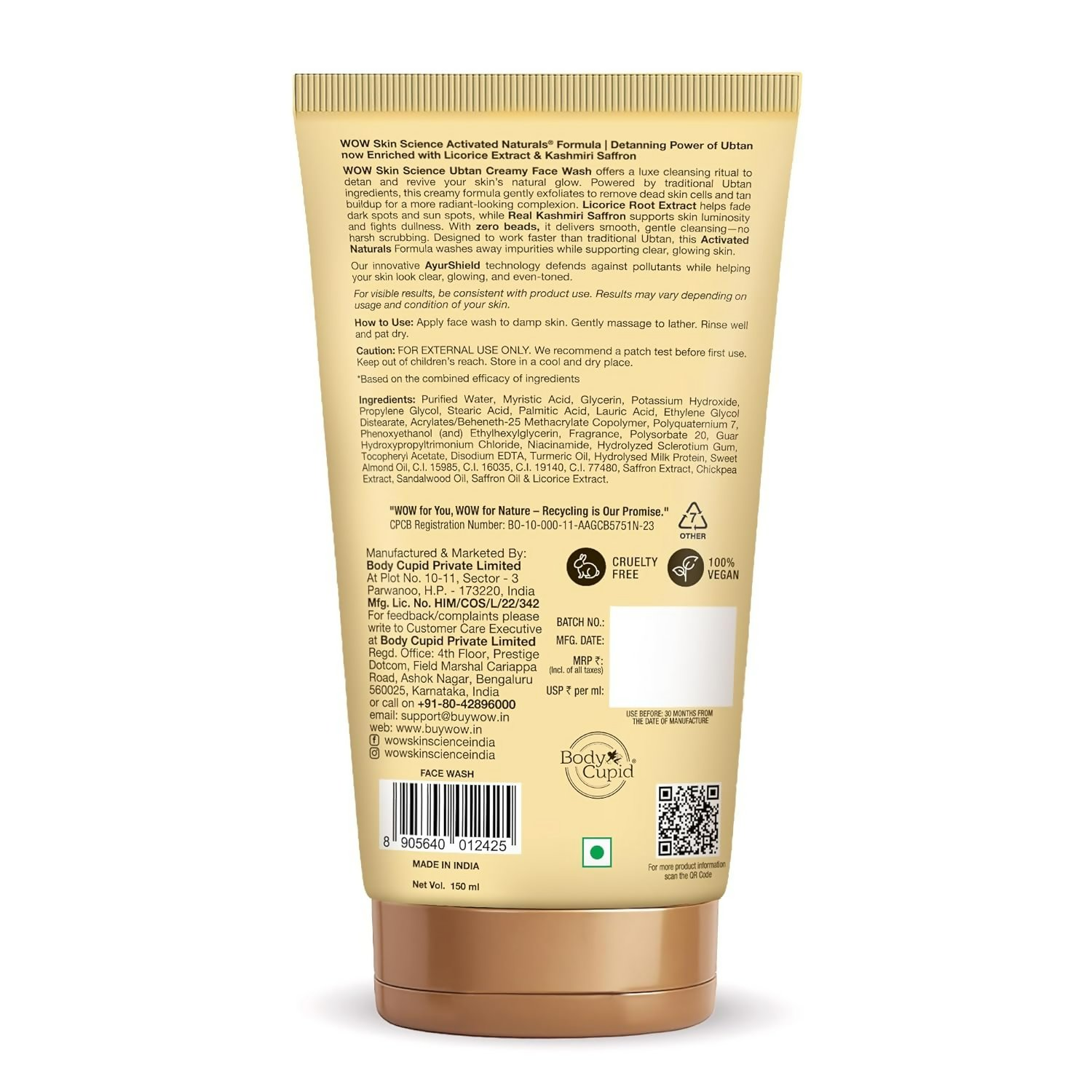 WOW Skin Science Ubtan Creamy Face Wash | Grocsy