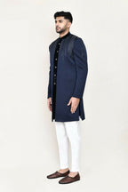 Joban Fashion Blue Colored Velvet Fabric Open Jacket, Indo Western With Straight Fit Pant | Grocsy