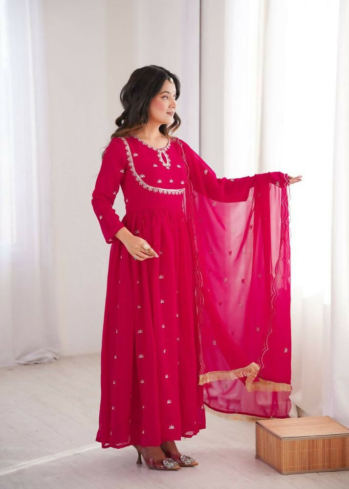 Teeya Creation Rani Faux Georgette Embroidery Work Wedding Wear Gown | Grocsy
