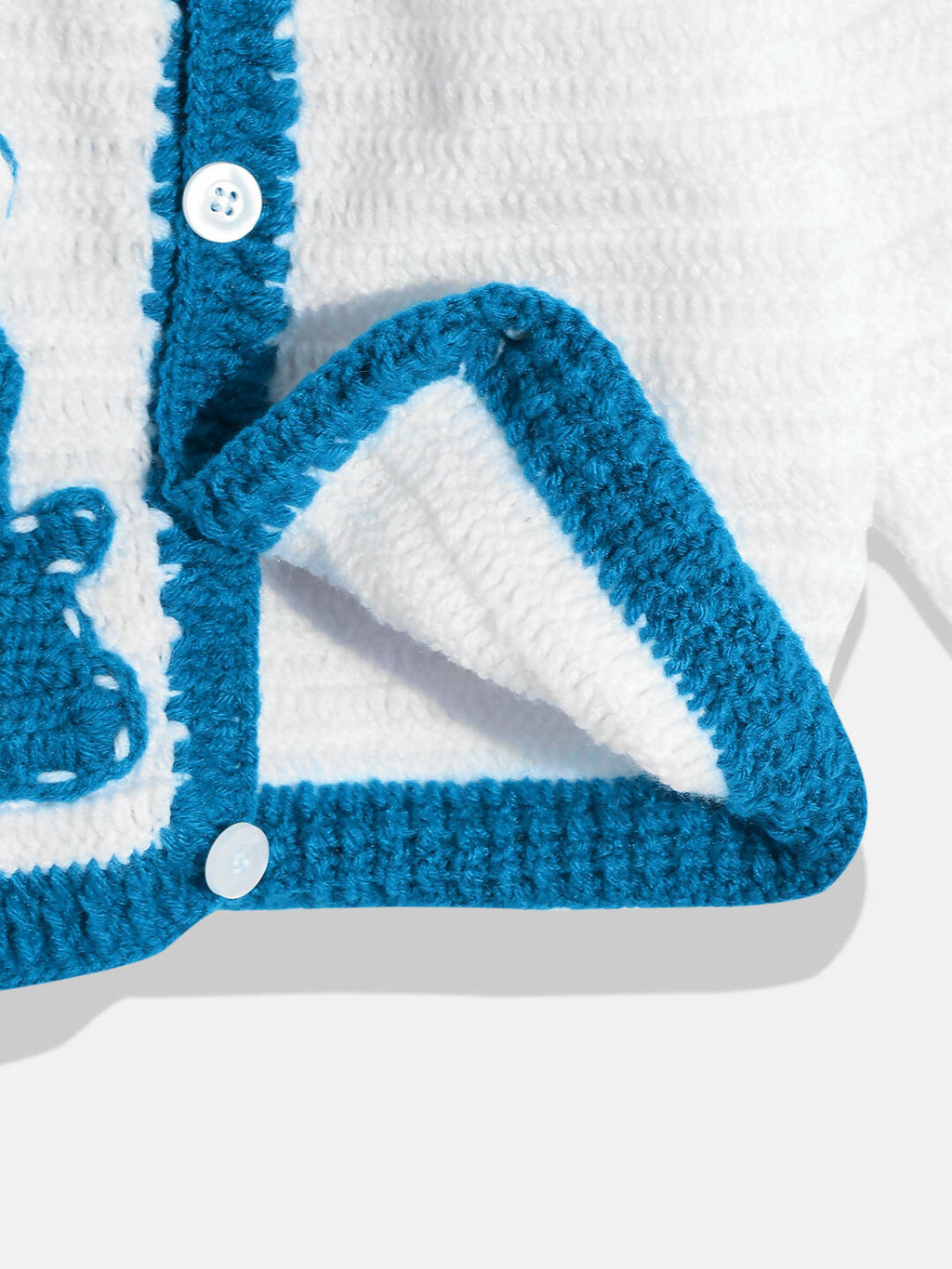 Chutput Kids Woollen Hand Knitted Full Sleeves Cardigan For Baby Boys - White | Grocsy