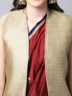 Even Apparels Beige Bansari Silk Open Front Women's Long Coat | Grocsy