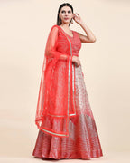 Red Organza Mirror With Coding Work Lehenga Choli with Dupatta - Tanya | Grocsy