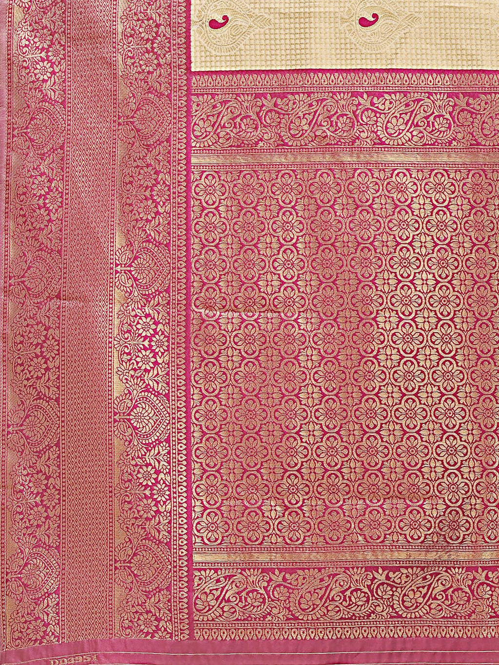 Shree Shyam Fashion Aura Silk Cream Magenta Banarasi Silk Saree | Grocsy