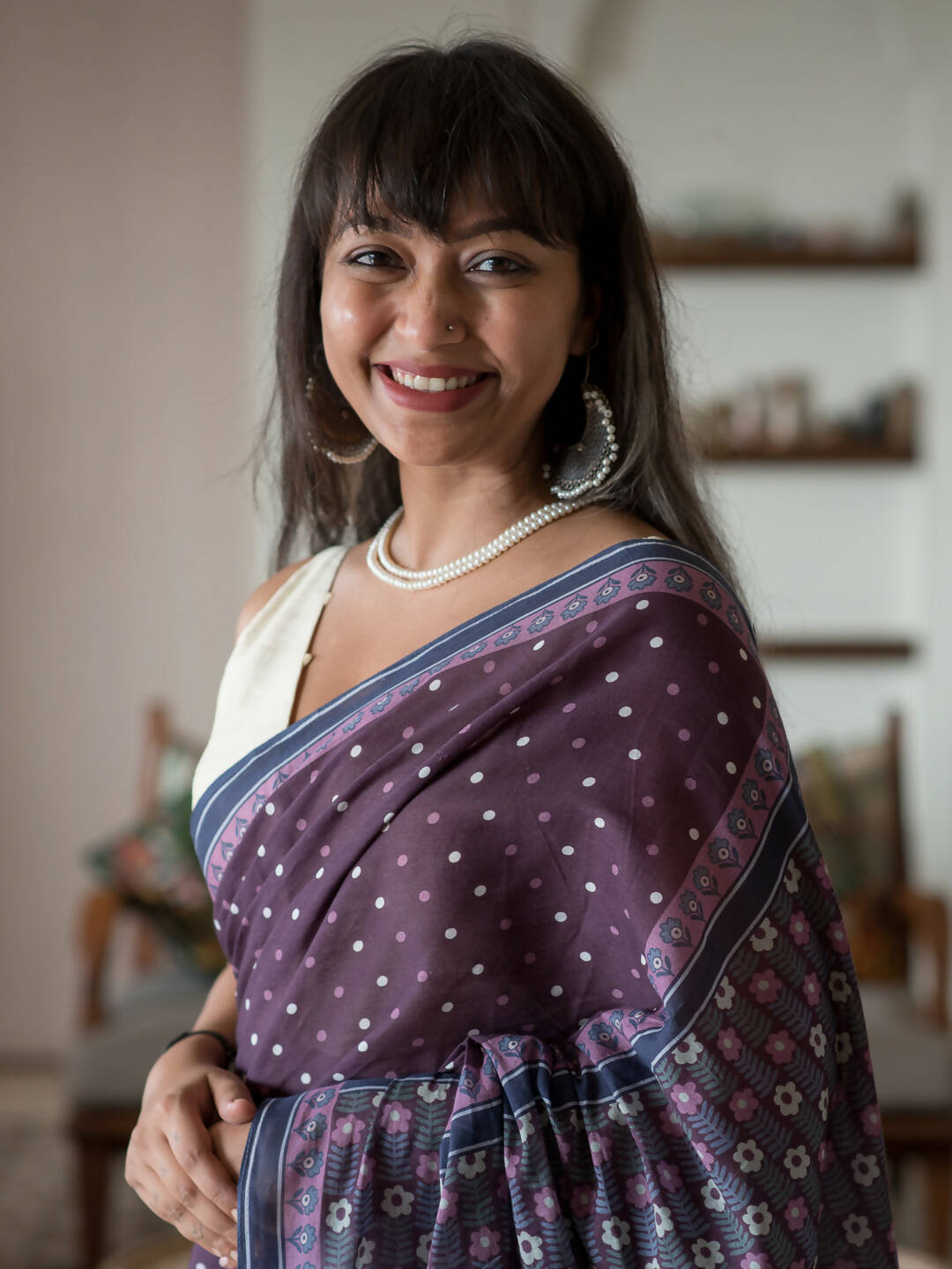 Suta Purple Polka Dots Pure Cotton Saree | Grocsy
