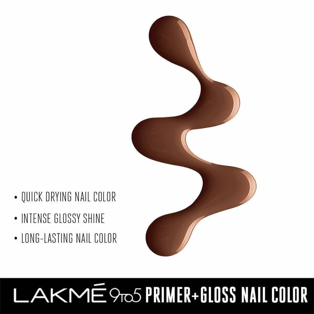 Lakme 9 to 5 Primer + Gloss Nail Colour - Woody Desk | Grocsy