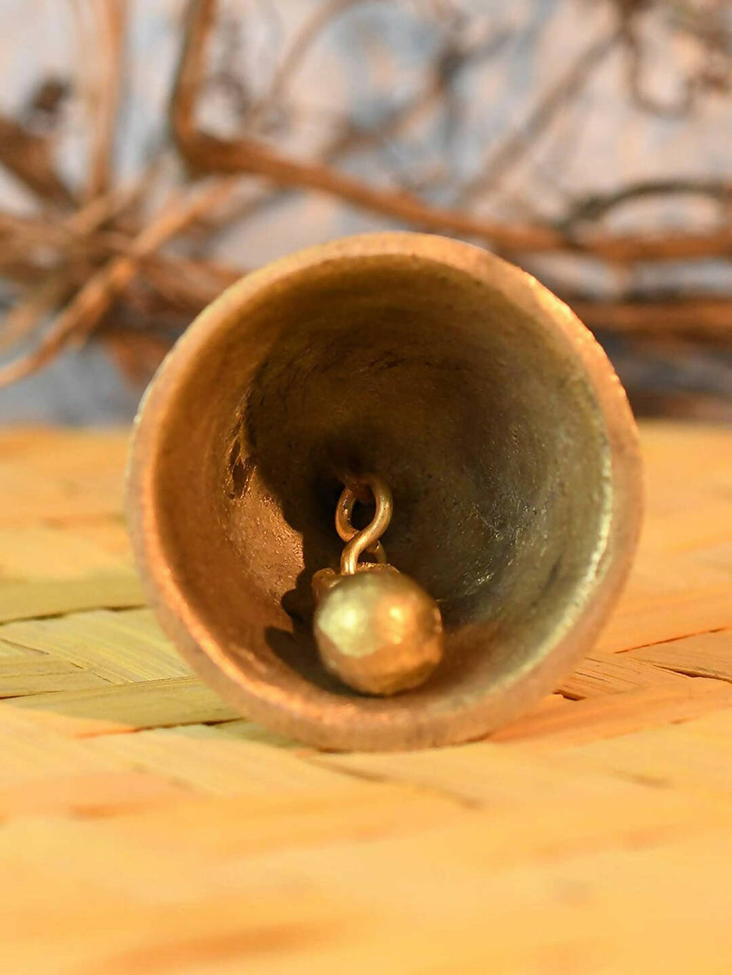 CraftVatika Gold-Toned Brass Hand Held Pooja Bell | Grocsy