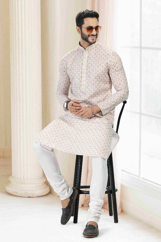 Raivat Ethnic Cotton Thread Work Kurta Pajama In Yellow Colour | Grocsy