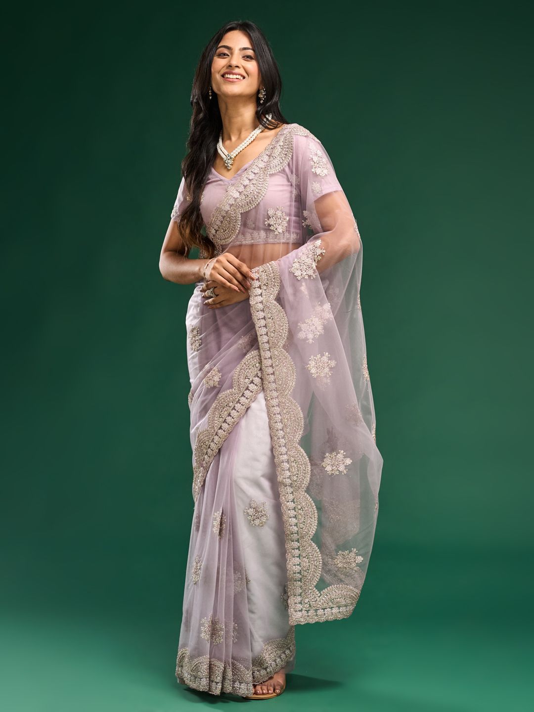 kasee Floral Embroidered Net Saree | Grocsy