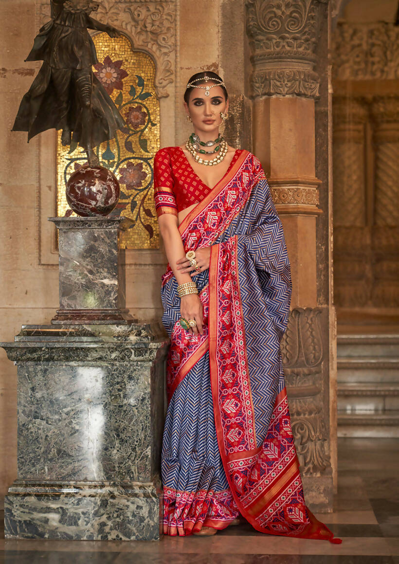 Navy Blue Banarasi Weaving, Ultra Aqua Finish, Zari Work Banarasi Silk Saree - Rath Kunti | Grocsy