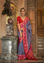 Navy Blue Banarasi Weaving, Ultra Aqua Finish, Zari Work Banarasi Silk Saree - Rath Kunti | Grocsy