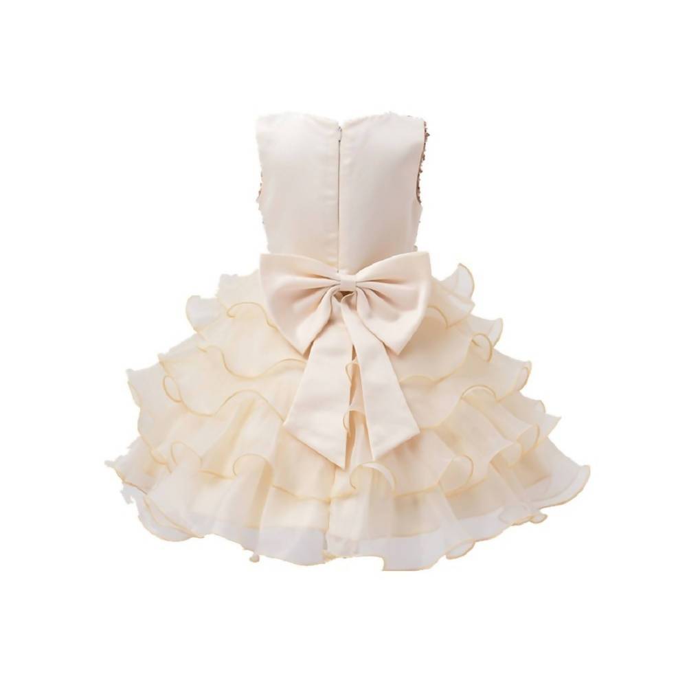 Asmaani Baby Girl's Gold Color Satin Knee Length Frock (AS-dress-22070) | Grocsy
