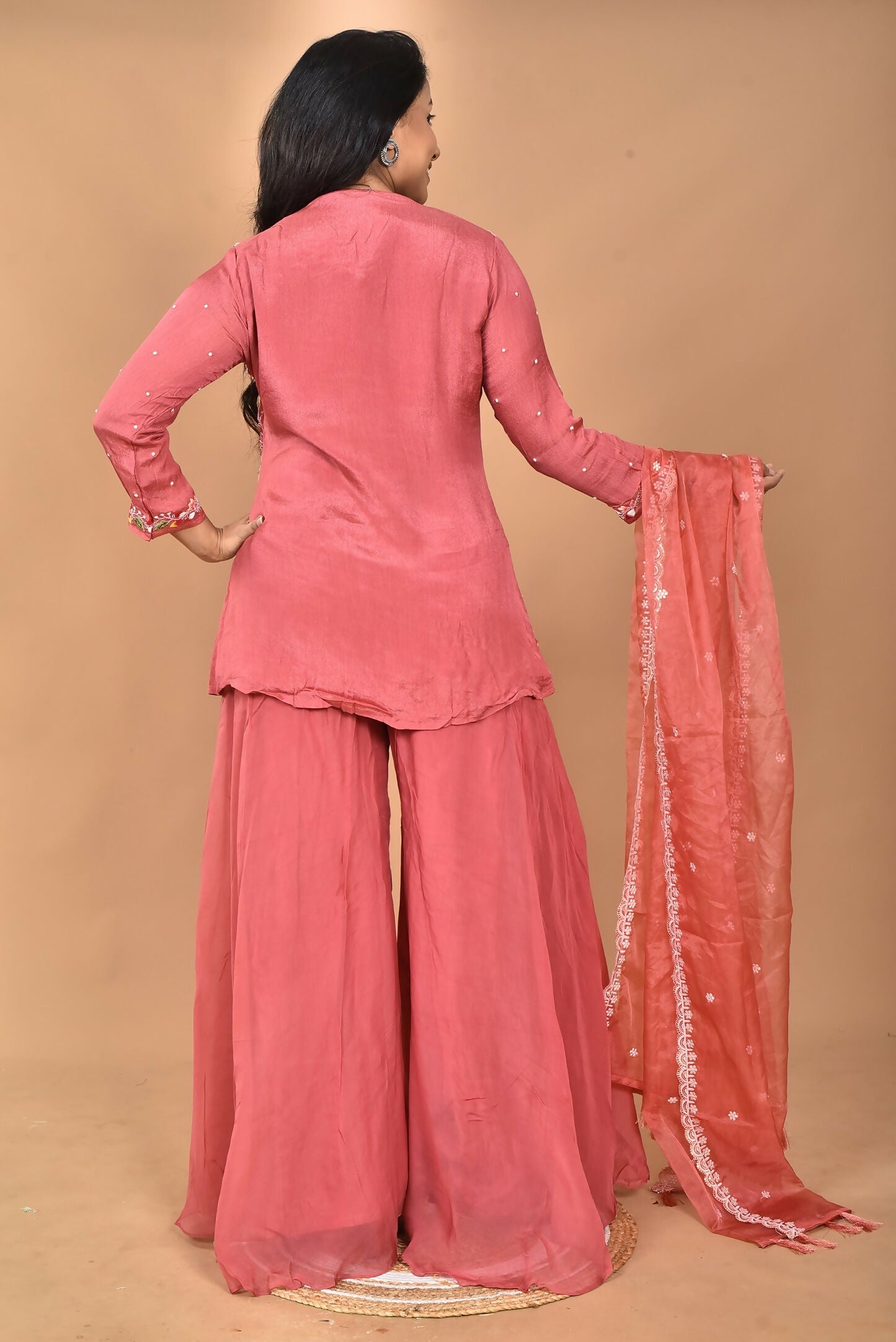 Morchari Women And Hand Embroidery Palazzo Set-Rust | Grocsy