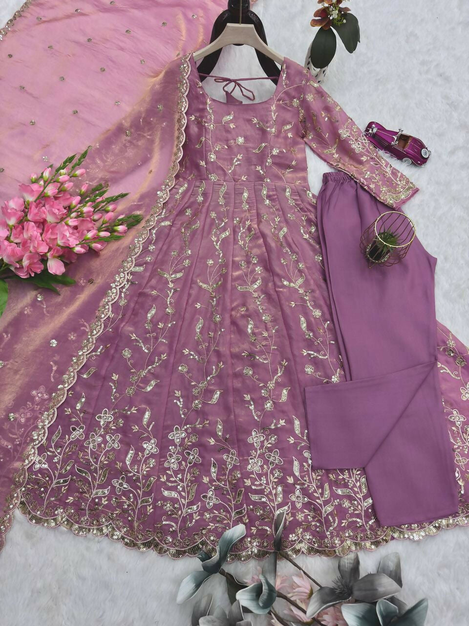 Teeya Creation Pink Color Faux Georgette Long Party Wear Gown | Grocsy