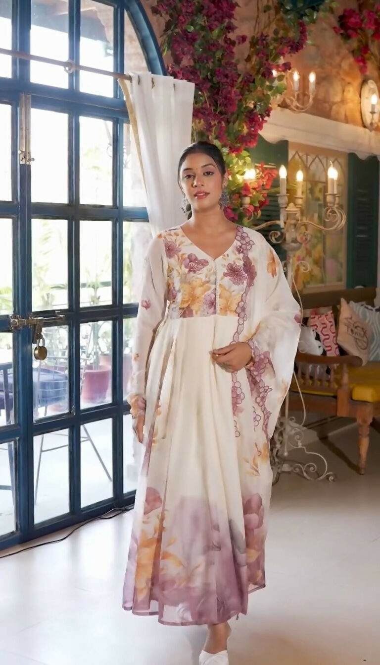 Teeya Creation Multi Color Organza Silk Printed Party Wear Gown | Grocsy