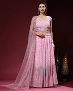 Pink Pure Viscose Georgette Sequence Embroidery work Lehenga Choli with Dupatta - Aakriti | Grocsy