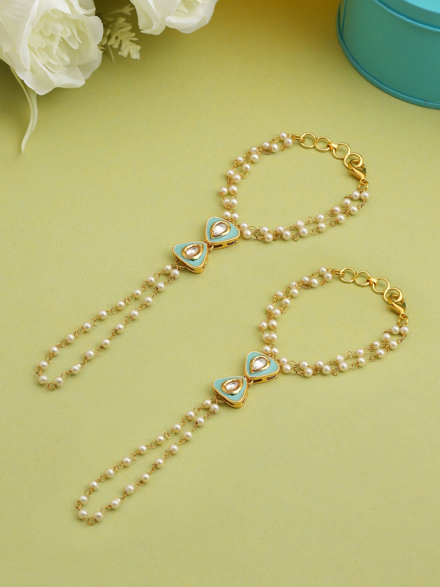 Ruby Raang Saanjh Pearl Hand Jewelry | Grocsy