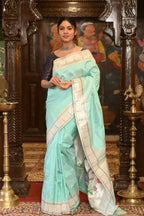 Very Much Indian Handloom Pure Silk Muniya Border Paithani - Electric Blue | Grocsy