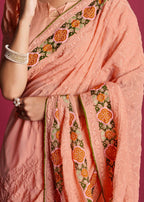 Vamsee Peach Georgette Designer Saree | Grocsy
