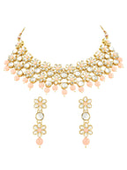Gold-Polished Traditional Kundan Studded Bridal Choker Necklace & Drop Earrings Jewellery Set For Women/Girls - Wahe Jewels - Swadesiicart