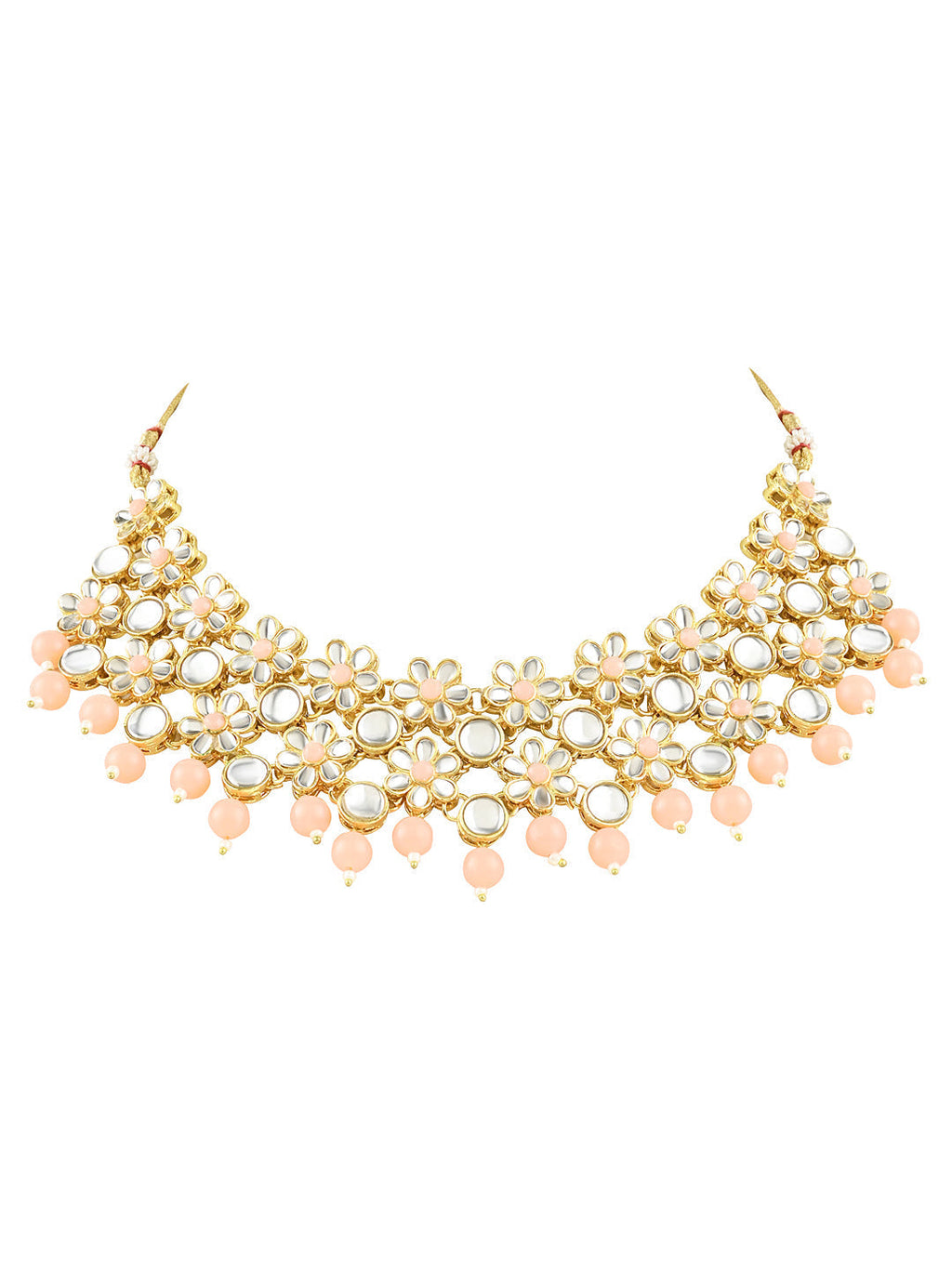 Gold-Polished Traditional Kundan Studded Bridal Choker Necklace & Drop Earrings Jewellery Set For Women/Girls - Wahe Jewels - Swadesiicart