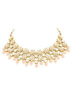 Gold-Polished Traditional Kundan Studded Bridal Choker Necklace & Drop Earrings Jewellery Set For Women/Girls - Wahe Jewels - Swadesiicart