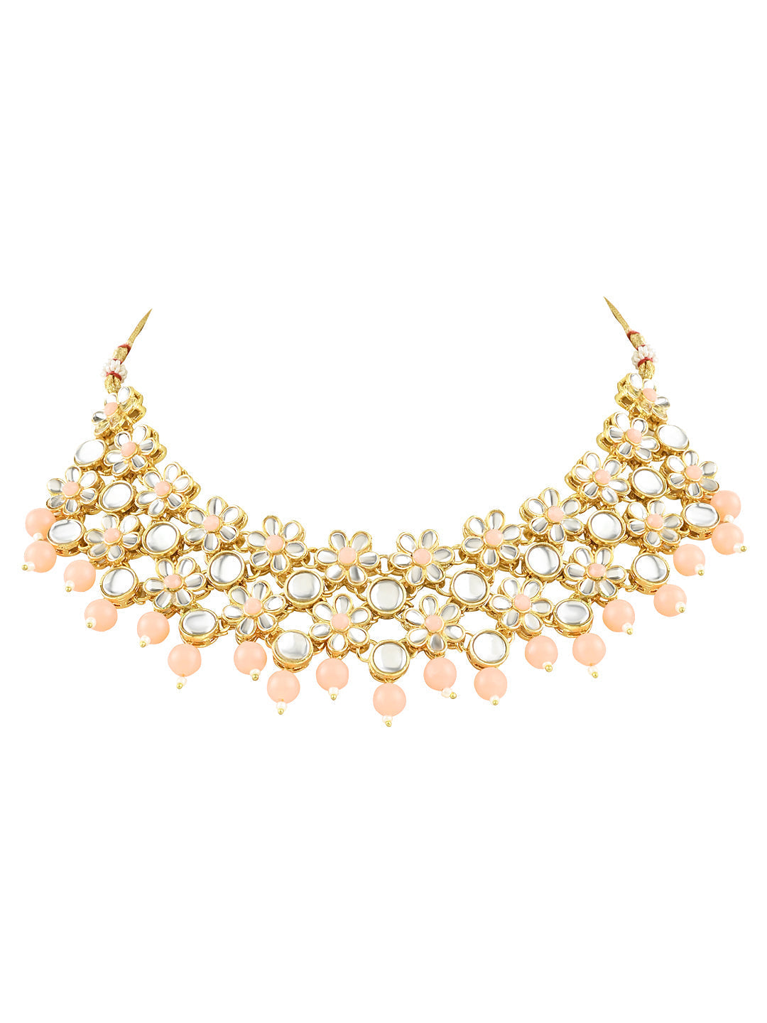 Gold-Polished Traditional Kundan Studded Bridal Choker Necklace & Drop Earrings Jewellery Set For Women/Girls - Wahe Jewels - Swadesiicart
