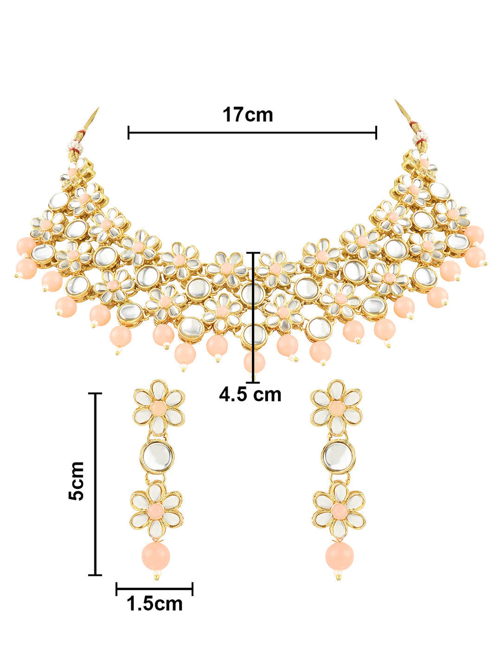 Gold-Polished Traditional Kundan Studded Bridal Choker Necklace & Drop Earrings Jewellery Set For Women/Girls - Wahe Jewels - Swadesiicart