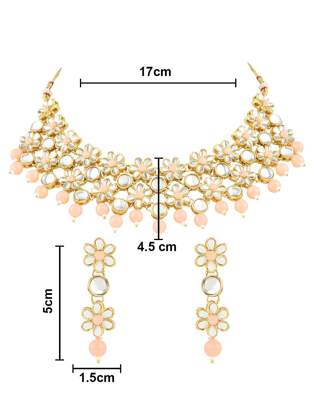 Gold-Polished Traditional Kundan Studded Bridal Choker Necklace & Drop Earrings Jewellery Set For Women/Girls - Wahe Jewels - Swadesiicart