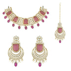 Gold-Polished Traditional Kundan Pearl Choker Necklace Jewellery Set For Women/Girls - Wahe Jewels - Swadesiicart