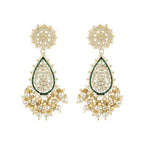 Gold-Polished Traditional Pearl Kundan Meenakari Floral Necklace With Earring Maang Tikka & Finger Ring Set For Women And Girls - Wahe Jewels - Swadesiicart