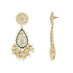 Gold-Polished Traditional Pearl Kundan Meenakari Floral Necklace With Earring Maang Tikka & Finger Ring Set For Women And Girls - Wahe Jewels - Swadesiicart