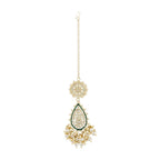 Gold-Polished Traditional Pearl Kundan Meenakari Floral Necklace With Earring Maang Tikka & Finger Ring Set For Women And Girls - Wahe Jewels - Swadesiicart