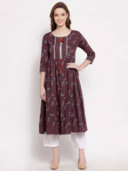 Myshka Women's Wine Cotton 3/4 Sleeve Round Neck Printed Casual Shrug | Grocsy