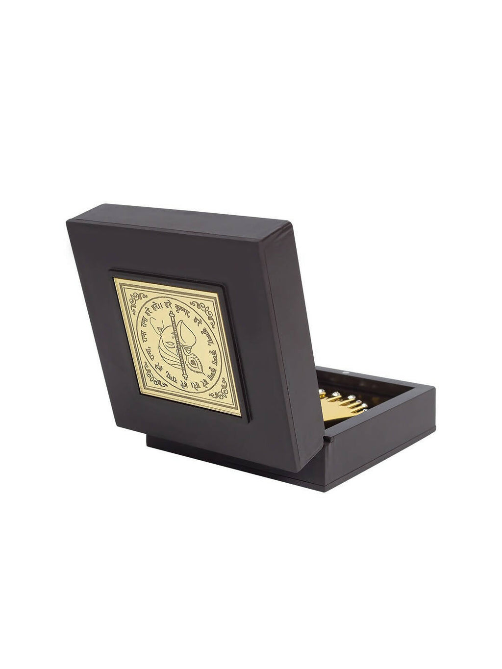 Golden Peacock Black 24 Ct Gold Polished Radha Krishna Wooden Prayer Box | Grocsy