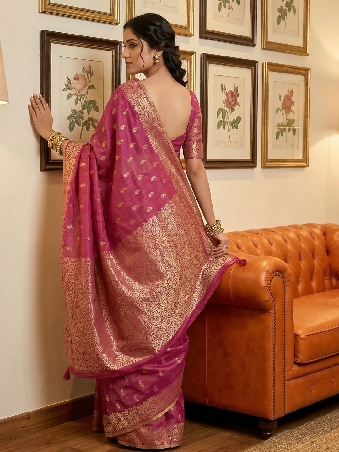 Shree Shyam Fashion Wine Tissue Silk Saree | Grocsy