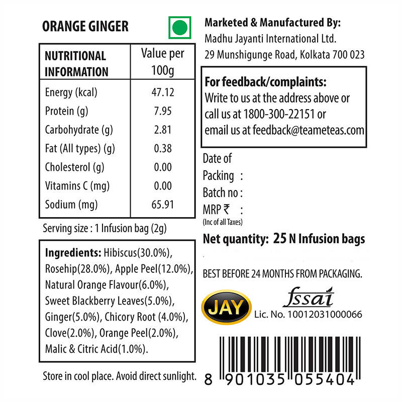 Teame Orange Ginger Rejuvenate Tea Bags | Grocsy