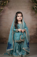 Teeya Creation New Kids Latest Trendy Kurta Sharara Set-Turquoise | Grocsy