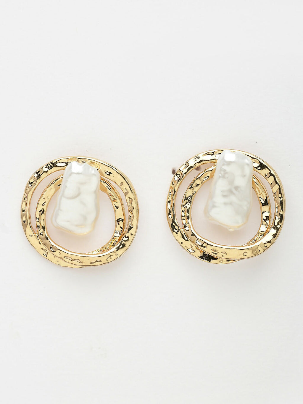 NVR Women's White & Gold-Polished Circular Shape Studs Earring | Grocsy