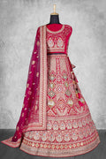 Pink Velvet Pure Mirror Work Semi Stitched Lehenga Choli with Dupatta - Nimaya Lagnotsav | Grocsy